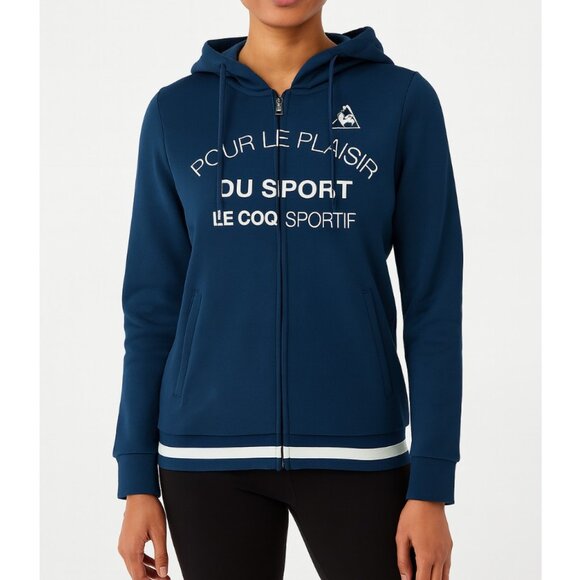 Le Coq Sportif | Navy Blue Spell Out French Active Zip Up Hoodie | Size Large - Picture 1 of 14